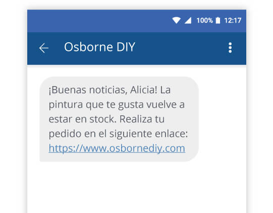 Ejemplo de SMS de reposici&oacute;n de stock