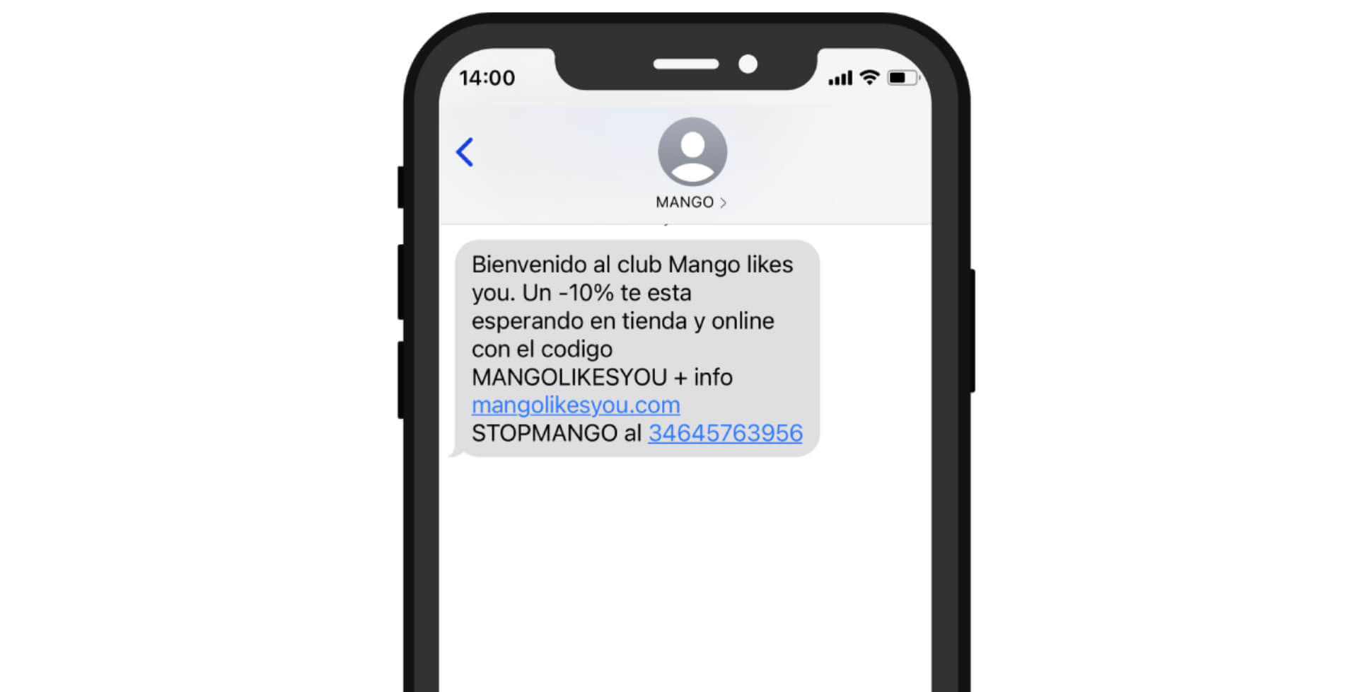 Ejemplo baja SMS - Mango
