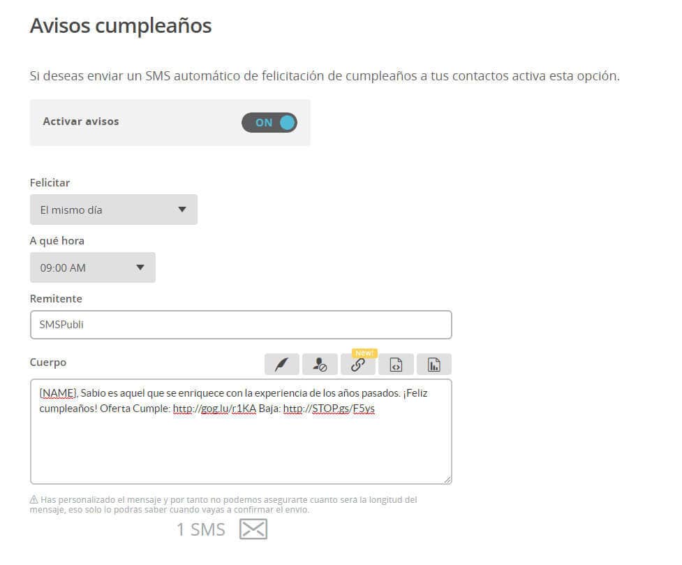 captura pantalla sms cumpleaños